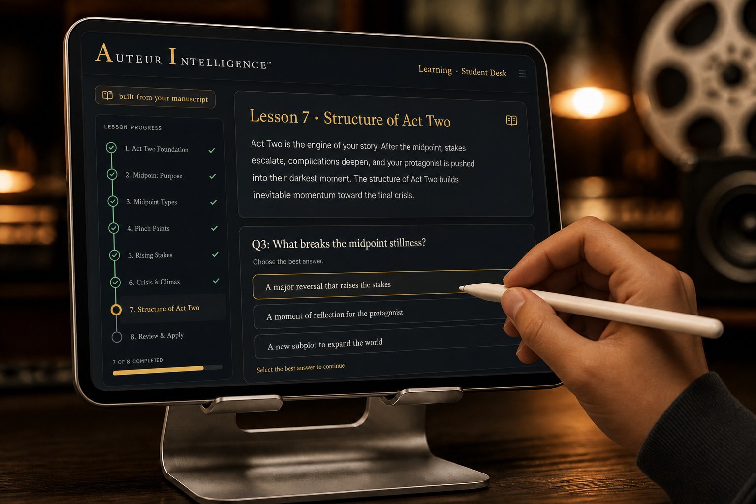 The student desk on the deck: lessons and quizzes built from the student's own project
